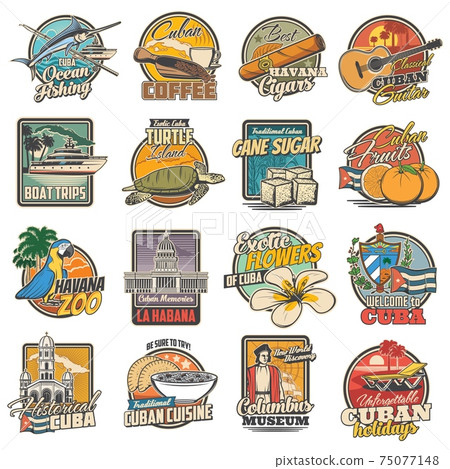 Cuba and havana travel, tourist attractions icons Cuba and havana travel, tourist attractions icons 75077148