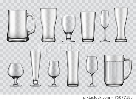 Glasses, mugs and wine glasses realistic vectors 75077193