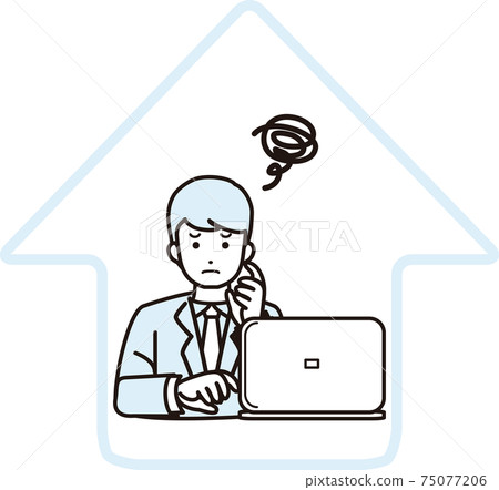 Male businessman worried, troubled, working from home, teleworking, remote home, personal computer, upper body illustration material Male businessman worried, troubled, working from home, teleworking, remote home, personal computer, upper body illustration material 75077206