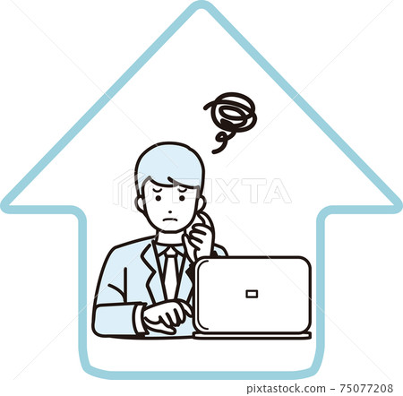 Male businessman worried, troubled, working from home, teleworking, remote home, personal computer, upper body illustration material Male businessman worried, troubled, working from home, teleworking, remote home, personal computer, upper body illustration material 75077208
