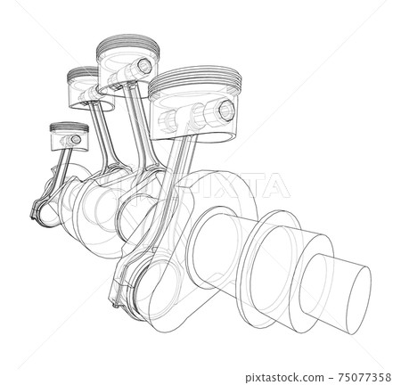 Engine crankshaft with pistons outline. Vector Engine crankshaft with pistons outline. Vector 75077358