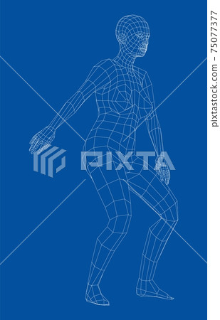Wireframe ballerina in dance pose. Vector 75077377