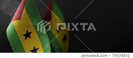 Small national flags of the Sao Tome and Principe on a dark background Small national flags of the Sao Tome and Principe on a dark background 75078832