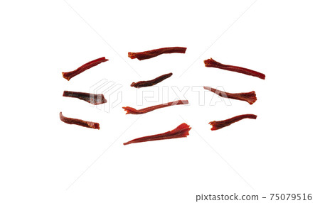 A set of saffron stamens. Isolated on a white background A set of saffron stamens. Isolated on a white background 75079516