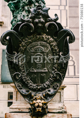 Coat of arms in the style of Gothic art in copper outside. Coat of arms in the style of Gothic art in copper outside. 75080138
