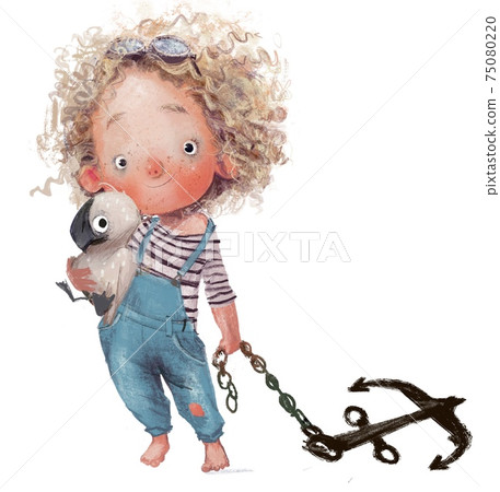 curly cute girl with an albatross character curly cute girl with an albatross character 75080220