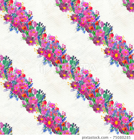 Seamless pattern with flowers. Watercolor or acrylic painting. Hand drawn floral background. Seamless pattern with flowers. Watercolor or acrylic painting. Hand drawn floral background. 75080285