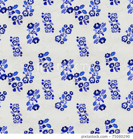 Blue floral seamless pattern in Russian gzhel background 75080290