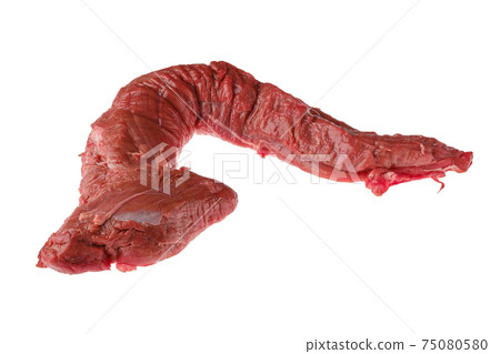 Raw fresh top round beef strip isolated on white 75080580