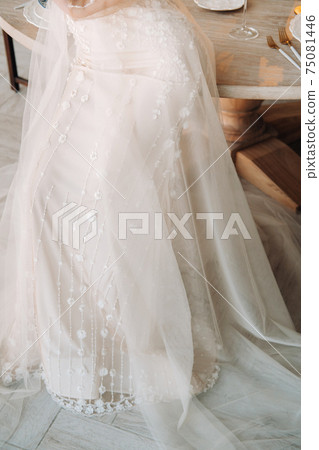 A luxurious bride in a wedding dress in the morning in her interior 75081446