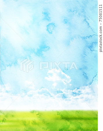 Meadow watercolor sky background 75081511