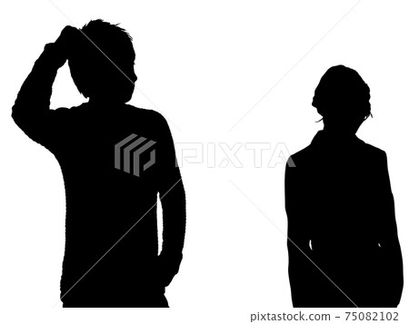 Silhouette of a woman who is in a bad mood and a man who is confused 75082102