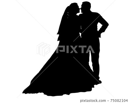 一對新婚夫婦，看著對方_2的剪影 75082104
