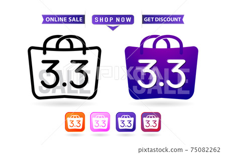 Shopping bag 3.3 sale, handbag 3.3 woman of months sale, labels and tag icons shopping bag and handbag illustration monochrome and colors, calendar for sale, poster, flyer and banners for e-commerce. 75082262