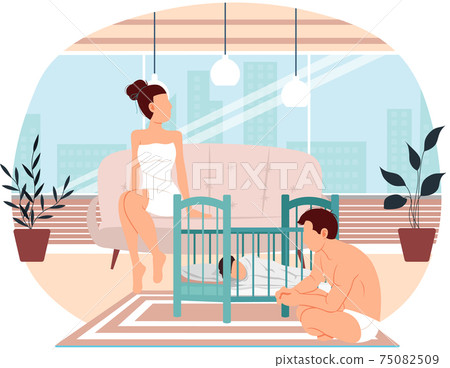 People in underwear spend time after bath together at home. Parents help child to fall asleep People in underwear spend time after bath together at home. Parents help child to fall asleep 75082509