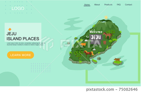 Welcome to Jeju island in South Korea, traditional landmarks, symbols. Korean land with traditional attractions Welcome to Jeju island in South Korea, traditional landmarks, symbols. Korean land with traditional attractions 75082646