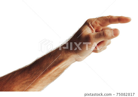 Closeup of male hand pointing 75082817