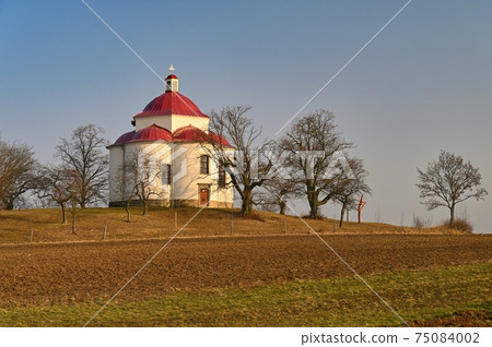 Chapel of the Holy Trinity - Beautiful small chapel on the hill at sunset. Rosice - Czech Republic. Chapel of the Holy Trinity - Beautiful small chapel on the hill at sunset. Rosice - Czech Republic. 75084002
