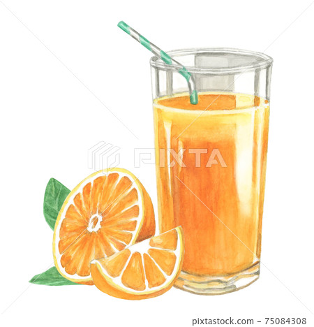 Orange juice with orange [Hand-painted watercolor] 75084308