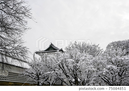 The snow-covered Kanazawa castle 75084851