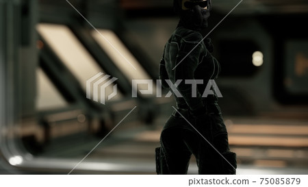 8K Sexy Futurictic Astronaut in the Space Station 75085879