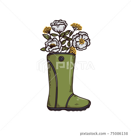 Fashion rubber boot with spring flowers a vector hand drawn illustration 75086138