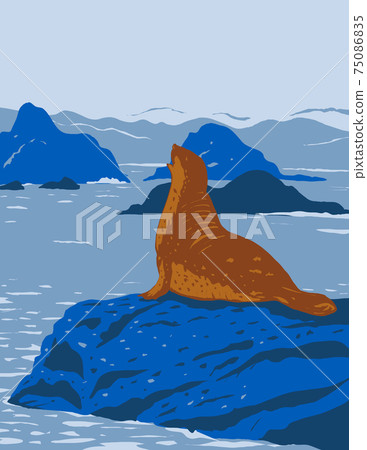 California Harbor Seal on Rock Outcroppings in California Coastal National Monument Along the Coast of California WPA Poster Art 75086835
