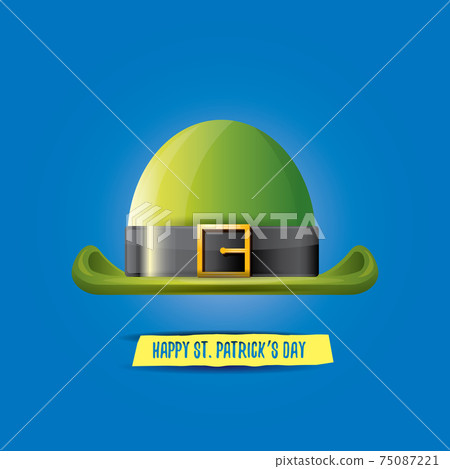 vector saint patricks day green glossy hat clover isolated on blue background. vector vintage leprechaun green cartoon hat vector saint patricks day green glossy hat clover isolated on blue background. vector vintage leprechaun green cartoon hat 75087221