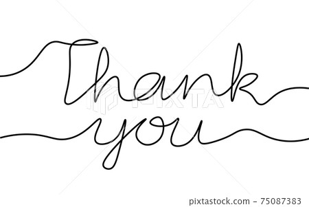 Continuous one single line art Thank you concept. Greeting card lettering date hand drawn sketch. Sign letters script font white monochrome vector illustration Continuous one single line art Thank you concept. Greeting card lettering date hand drawn sketch. Sign letters script font white monochrome vector illustration 75087383