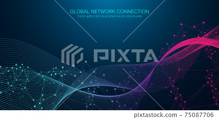 Geometric abstract background with connected lines and dots. Connectivity flow point. Molecule and communication background. Graphic connection background for your design. Vector illustration. 75087706