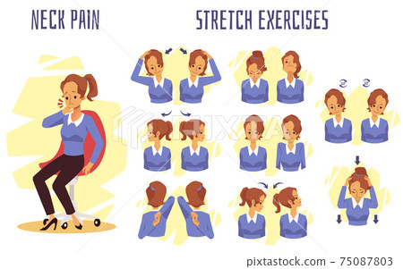 Girl doing exercise neck stretch to get rid of the pain of office syndrome. 75087803