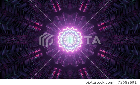 Ornamental abstract background with neon lights 3d illustration 75088691