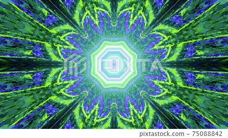 Glowing kaleidoscope neon ornament 3d illustration 75088842