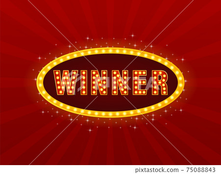 Retro lightbox with winner light on red background. Win prize. Celebration vector background. Winner award. Retro lightbox with winner light on red background. Win prize. Celebration vector background. Winner award. 75088843