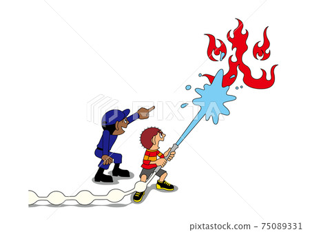 Children experiencing water discharge during disaster drills 75089331