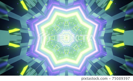 3d illustration of kaleidoscopic glowing corridor 75089397