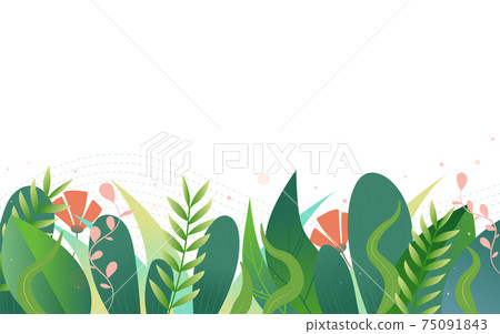 小清新绿叶植物原创手绘清爽留白背景 75091843