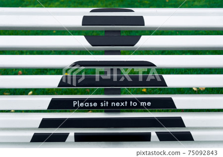 Concept of social distance of bench in public park Concept of social distance of bench in public park 75092843