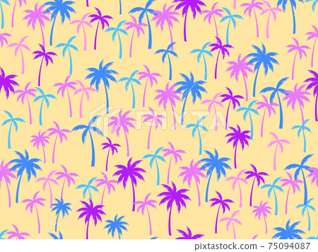 Colorful palm trees seamless pattern. Vintage tropical wallpaper. Design for poster, travel banner and wrapping. Vector illustration Colorful palm trees seamless pattern. Vintage tropical wallpaper. Design for poster, travel banner and wrapping. Vector illustration 75094087