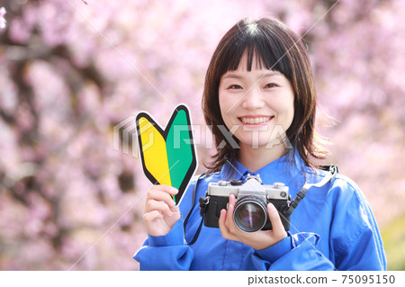 初學者標記和膠卷相機的女人 75095150