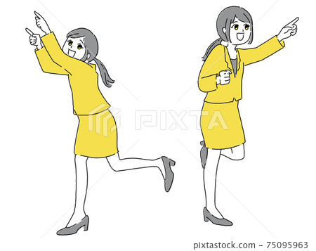 一組兩個女人用過度運動指著他們的手指 75095963