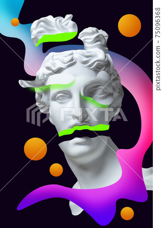 Modern conceptual art poster with ancient statue. Collage of contemporary art. Modern conceptual art poster with ancient statue. Collage of contemporary art. 75096368