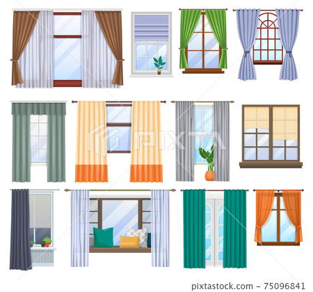 Window, curtains and blind drapes, interior design Window, curtains and blind drapes, interior design 75096841