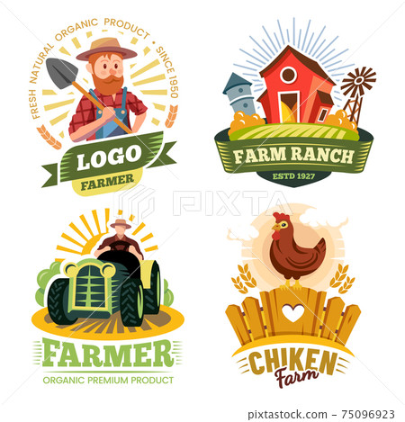 Farm and farmer labels, organic food bio products 75096923