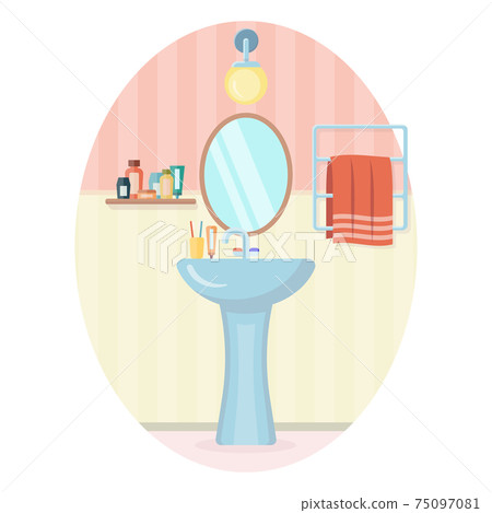 Bathroom interior with furniture in flat style - Stock Illustration ...