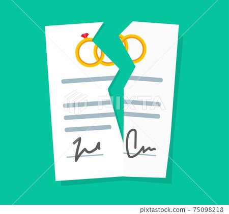 Breach or marriage contract as divorce or broken prenuptial agreement vector flat cartoon illustration icon, idea of relationship legal breakup document Breach or marriage contract as divorce or broken prenuptial agreement vector flat cartoon illustration icon, idea of relationship legal breakup document 75098218