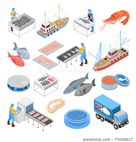 Fishing Production Isometric Set Fishing Production Isometric Set 75098827