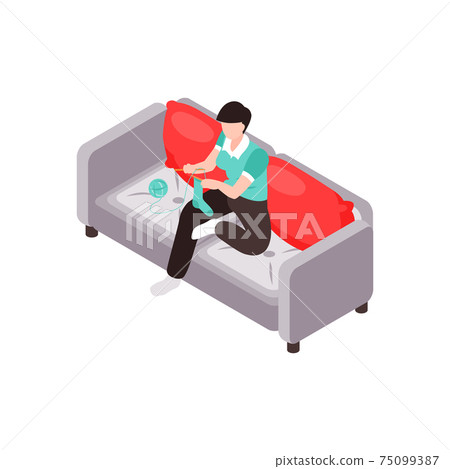 Knitting On Sofa Composition Knitting On Sofa Composition 75099387