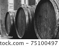 Abstract black and white view of three wooden 75100497