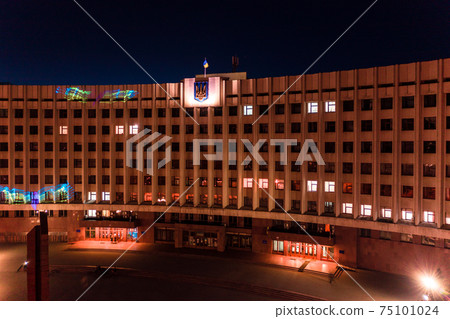 Night lights of the city of Ivano-Frankivsk, view of the city from above, aerial view, night shooting of the city. 75101024